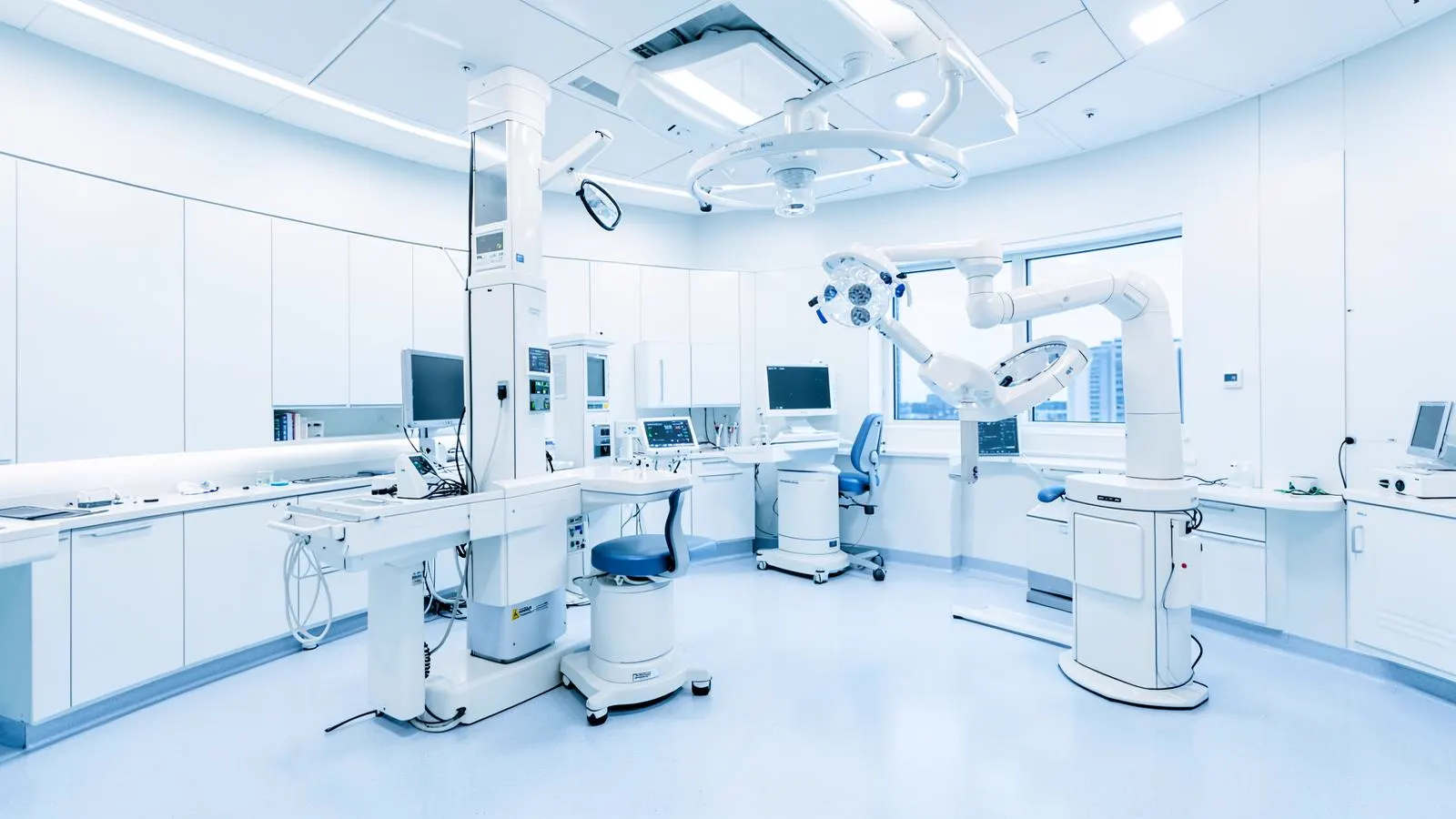 Modern operating theatre set up for minimally invasive gynecologic surgery