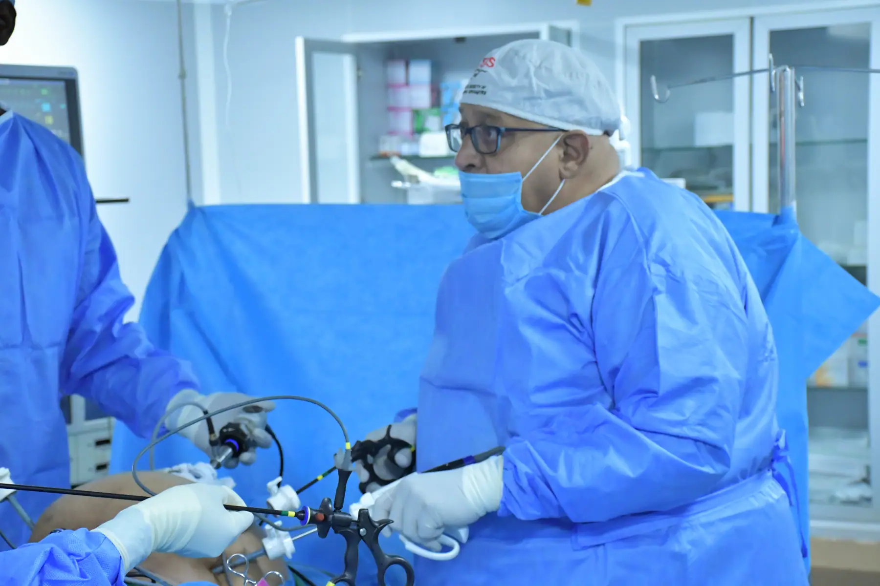 Close-up of laparoscopic surgical instruments